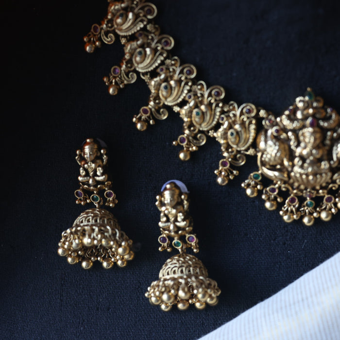 Antique temple design short necklace with earrings SS116543