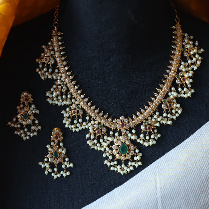 Antique pearl short necklace with earrings SS11657