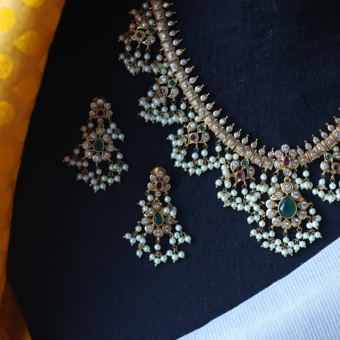 Antique pearl short necklace with earrings SS11657