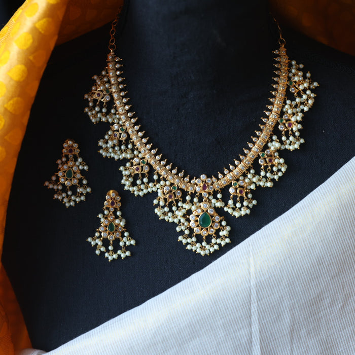 Antique pearl short necklace with earrings SS11657