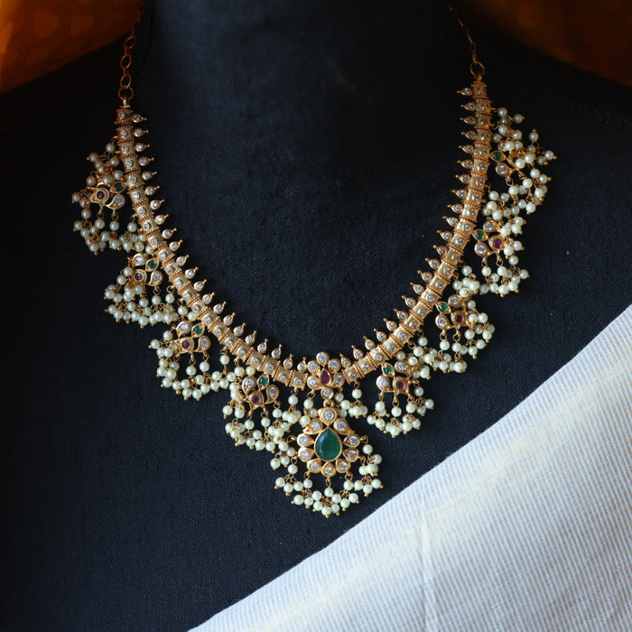 Antique pearl short necklace with earrings SS11657