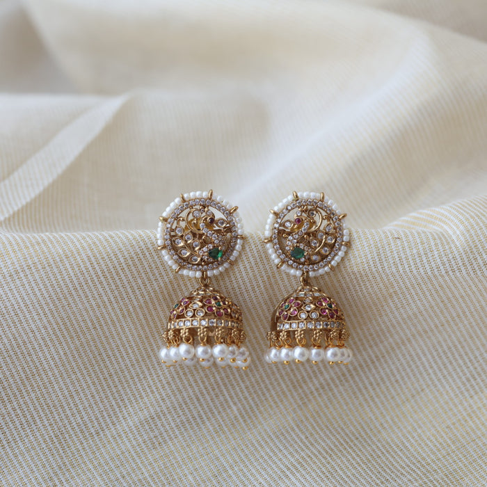 Antique gold multi stone jumka earrings AJ17783-2