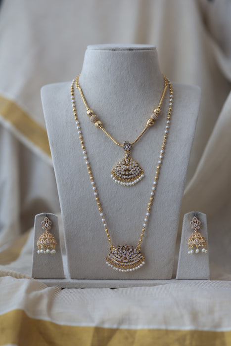 Heritage gold plated short and long padakam set necklace HPS8566