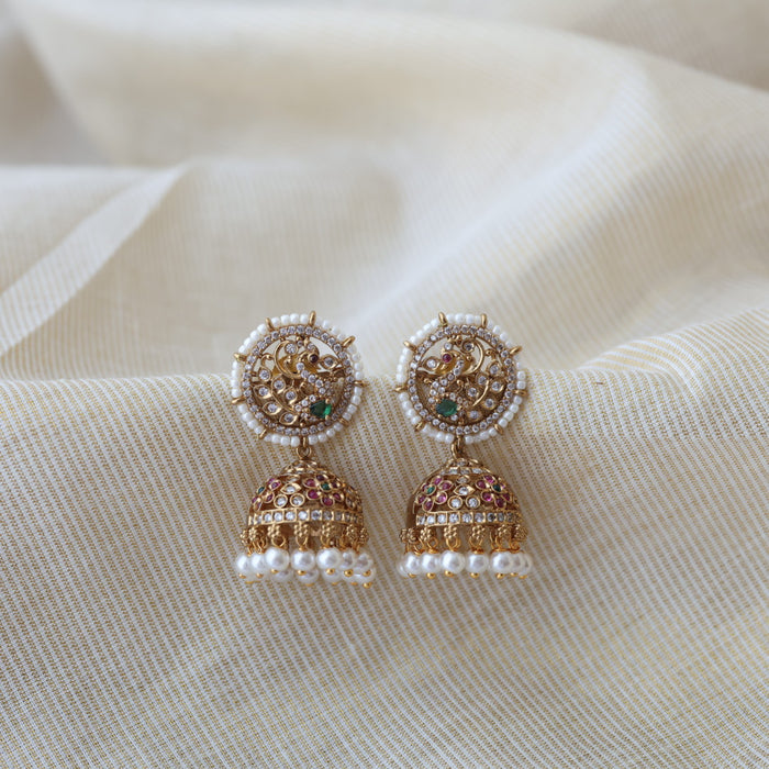 Antique gold multi stone jumka earrings AJ17783-2