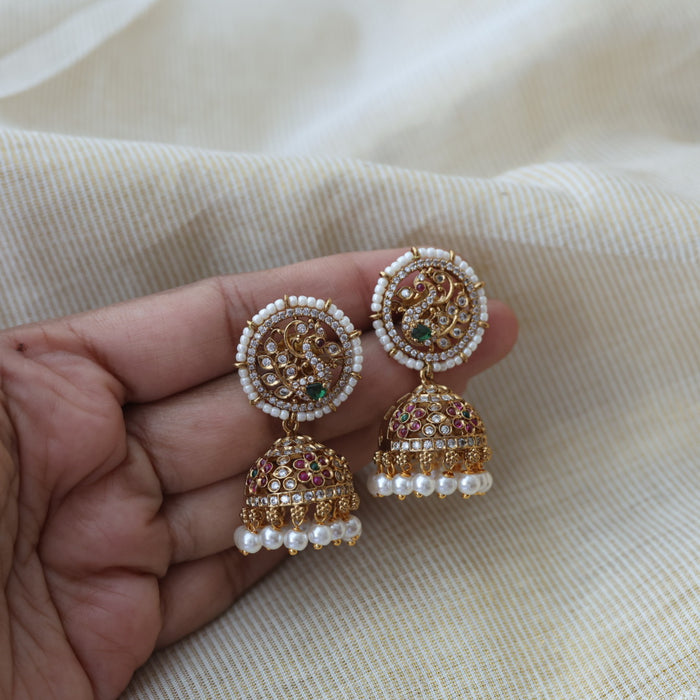 Antique gold multi stone jumka earrings AJ17783-2