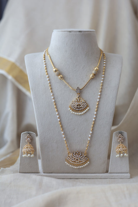 Heritage gold plated short and long padakam set necklace HPS8566