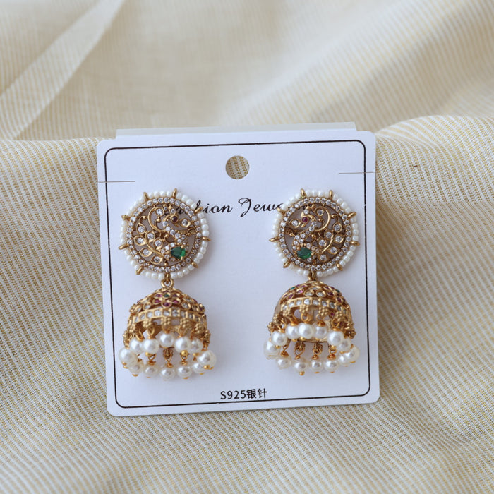 Antique gold multi stone jumka earrings AJ17783-2