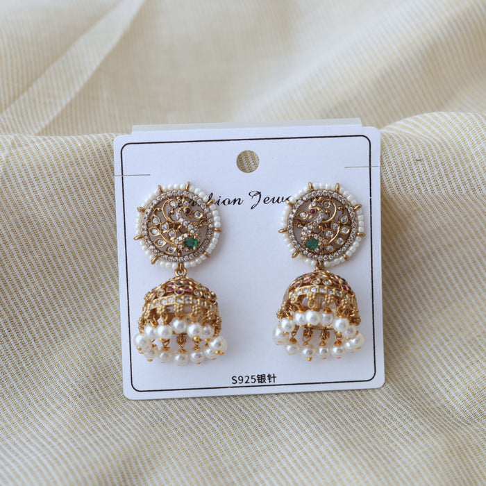 Antique gold multi stone jumka earrings AJ17783-2
