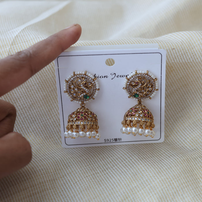 Antique gold multi stone jumka earrings AJ17783-2
