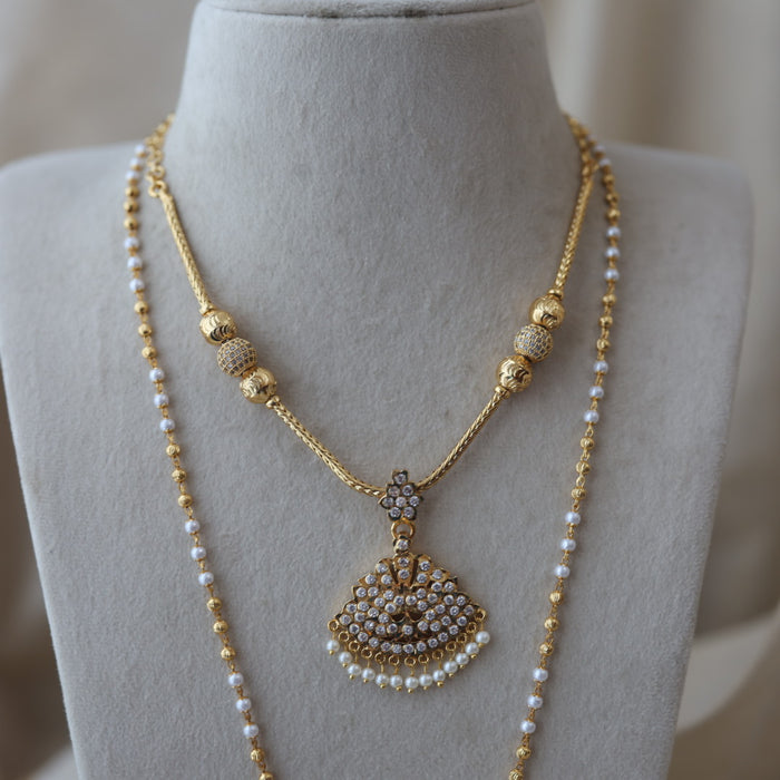 Heritage gold plated short and long padakam set necklace HPS8566