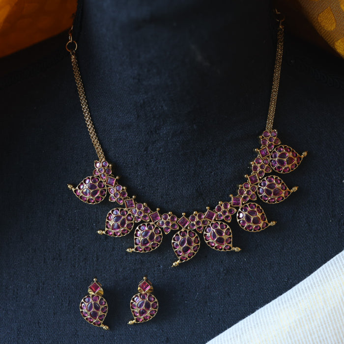 Antique ruby stone short necklace with earrings RUB012