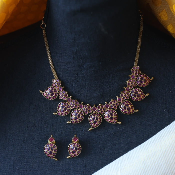 Antique ruby stone short necklace with earrings RUB012