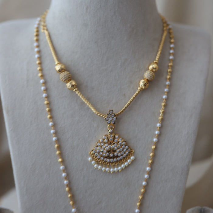 Heritage gold plated short and long padakam set necklace HPS8566