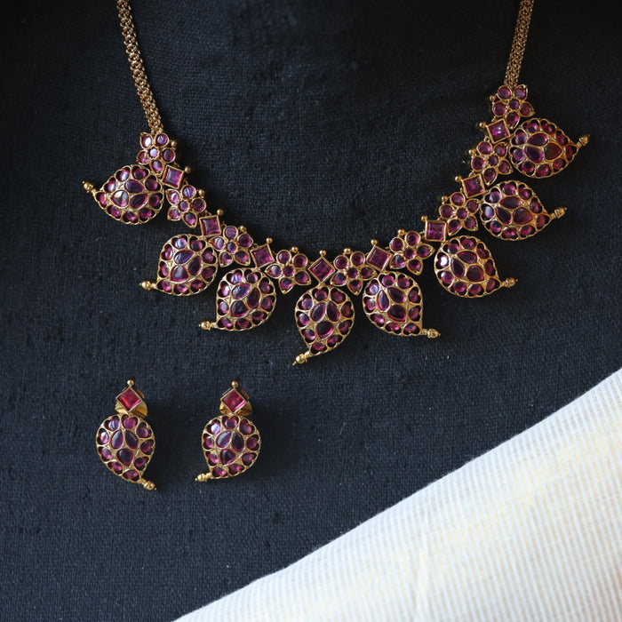 Antique ruby stone short necklace with earrings RUB012