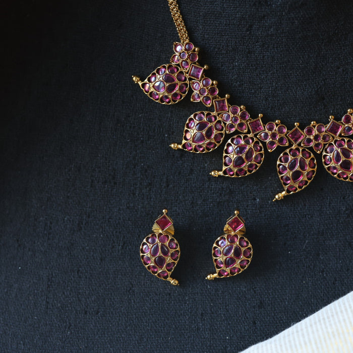 Antique ruby stone short necklace with earrings RUB012