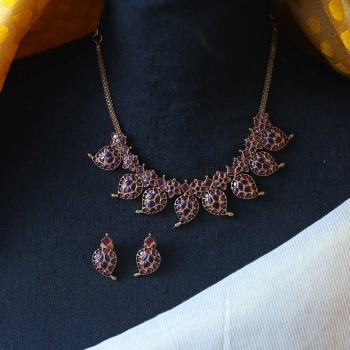 Antique ruby stone short necklace with earrings RUB012