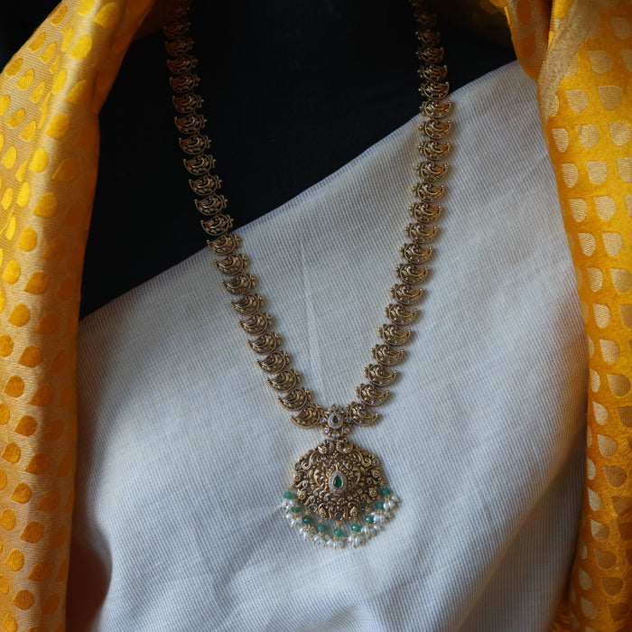 Antique green bead short necklace with earrings AG06887