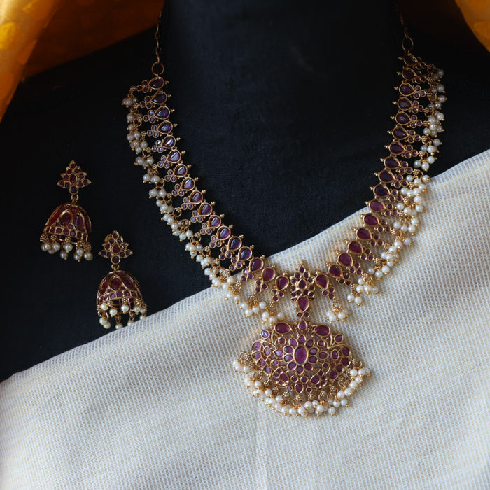 Antique ruby stone short necklace with earrings RUB0012