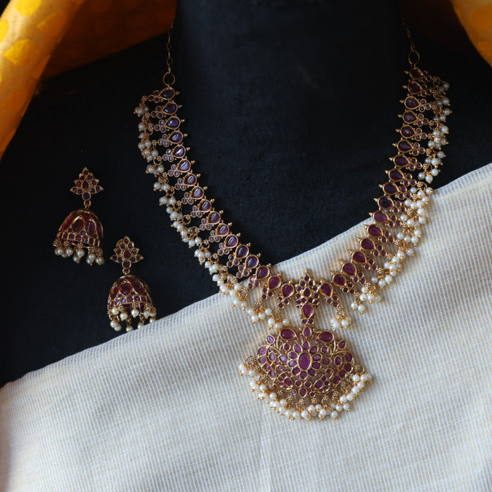 Antique ruby stone short necklace with earrings RUB0012