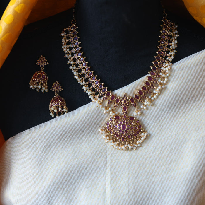 Antique ruby stone short necklace with earrings RUB0012