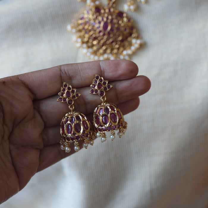 Antique ruby stone short necklace with earrings RUB0012