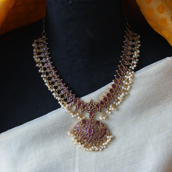 Antique ruby stone short necklace with earrings RUB0012
