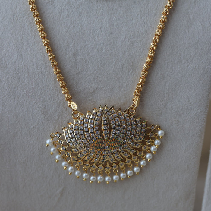 Heritage gold plated ruby white stone padakam long and short necklace with earrings HPS133