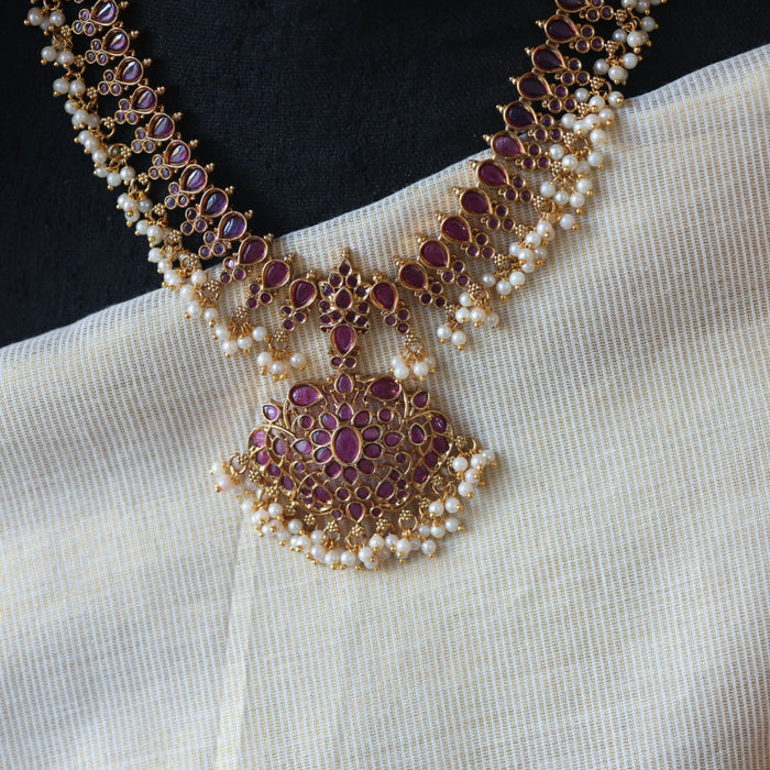 Antique ruby stone short necklace with earrings RUB0012