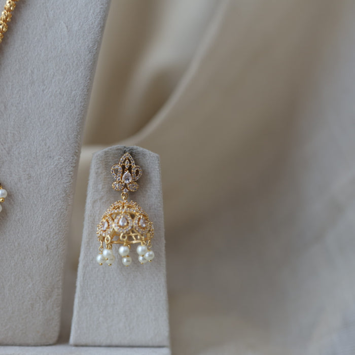 Heritage gold plated ruby white stone padakam long and short necklace with earrings HPS133