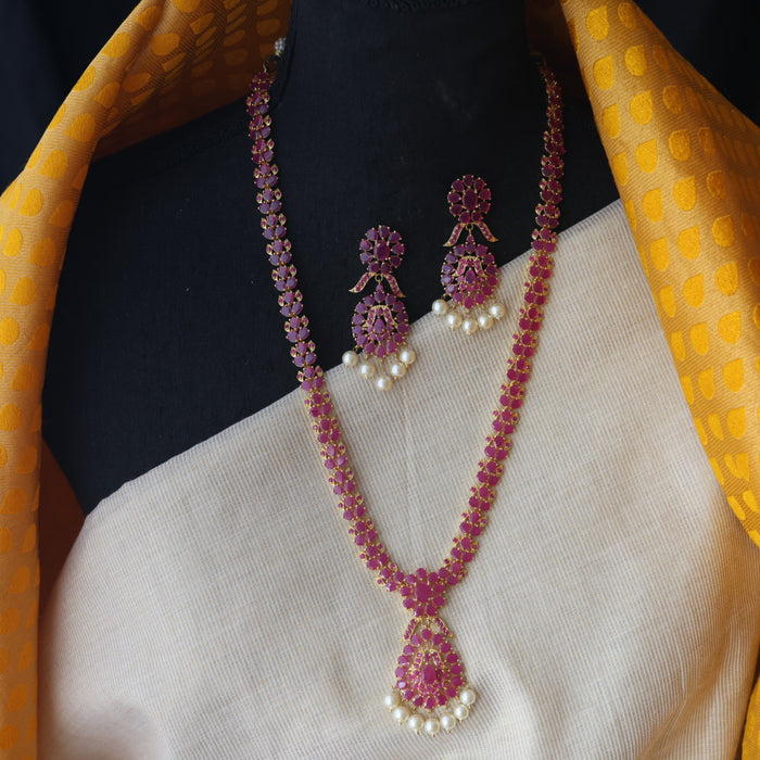 Heritage gold plated ruby stone long necklace with earrings RUB211