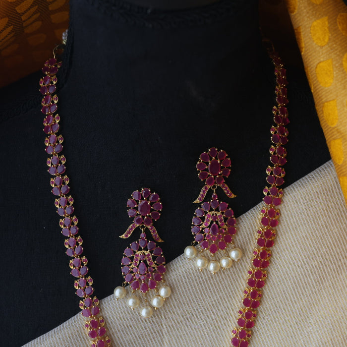 Heritage gold plated ruby stone long necklace with earrings RUB211