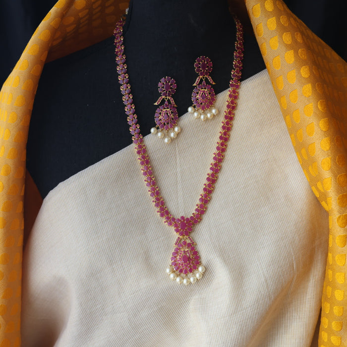 Heritage gold plated ruby stone long necklace with earrings RUB211