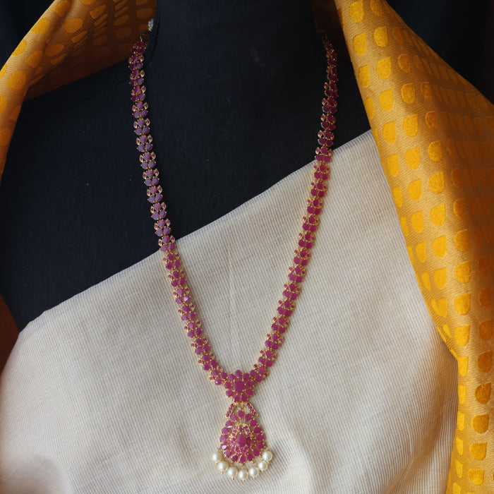 Heritage gold plated ruby stone long necklace with earrings RUB211