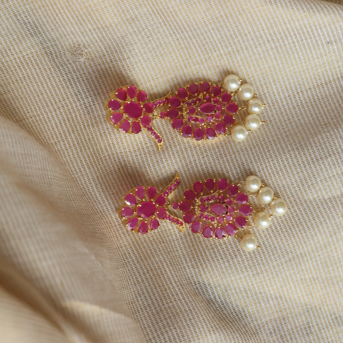 Heritage gold plated ruby stone long necklace with earrings RUB211