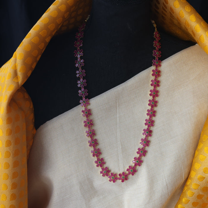 Heritage gold plated ruby stone long necklace with earrings RUB201