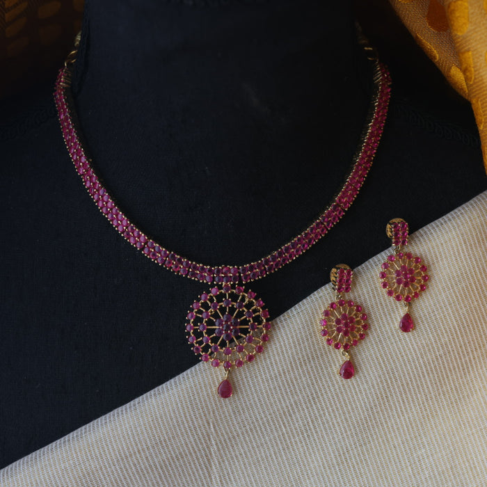 Heritage gold plated ruby stone short necklace with earrings RUB204