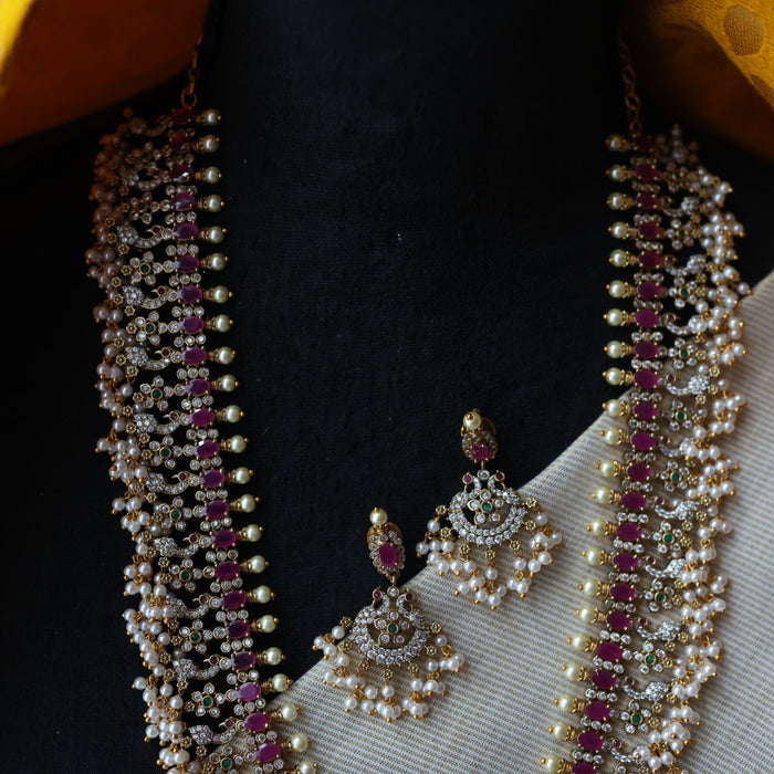 Antique ruby stone and pearl long necklace/ waistchain and earrings LL03189