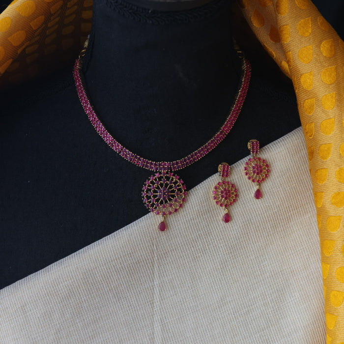 Heritage gold plated ruby stone short necklace with earrings RUB204