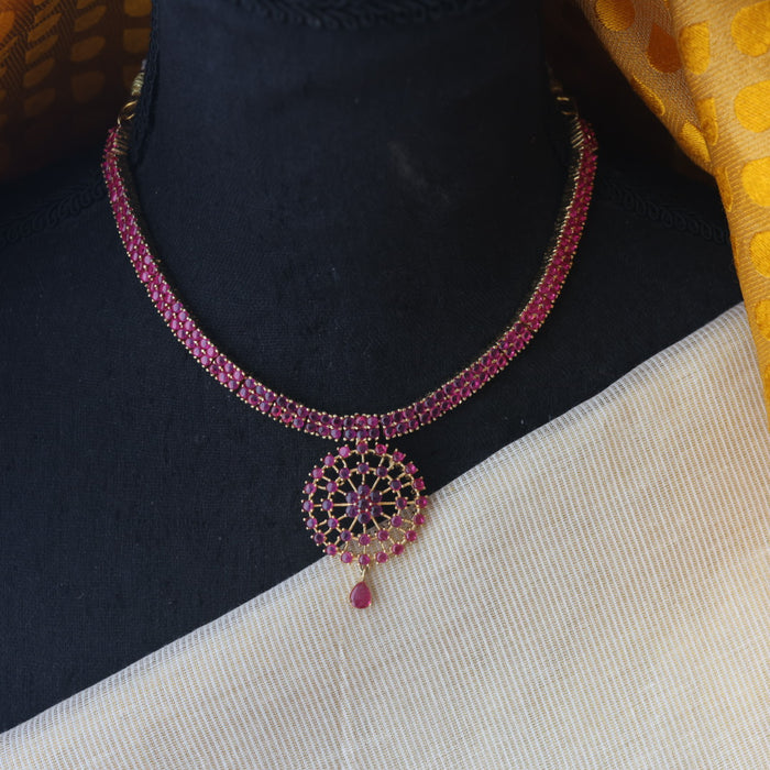 Heritage gold plated ruby stone short necklace with earrings RUB204