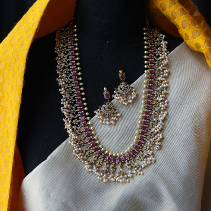 Antique ruby stone and pearl long necklace/ waistchain and earrings LL03189