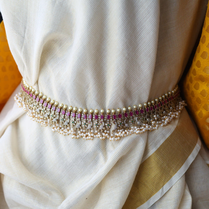 Antique ruby stone and pearl long necklace/ waistchain and earrings LL03189