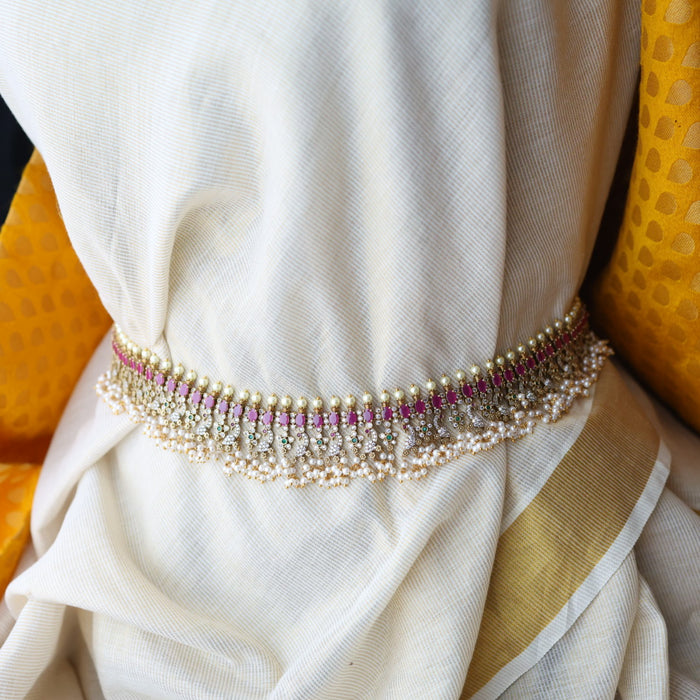 Antique ruby stone and pearl long necklace/ waistchain and earrings LL03189