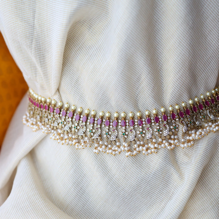 Antique ruby stone and pearl long necklace/ waistchain and earrings LL03189