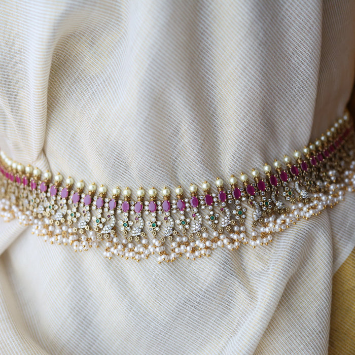 Antique ruby stone and pearl long necklace/ waistchain and earrings LL03189