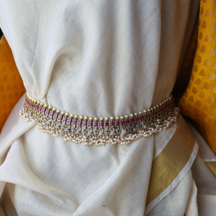 Antique ruby stone and pearl long necklace/ waistchain and earrings LL03189