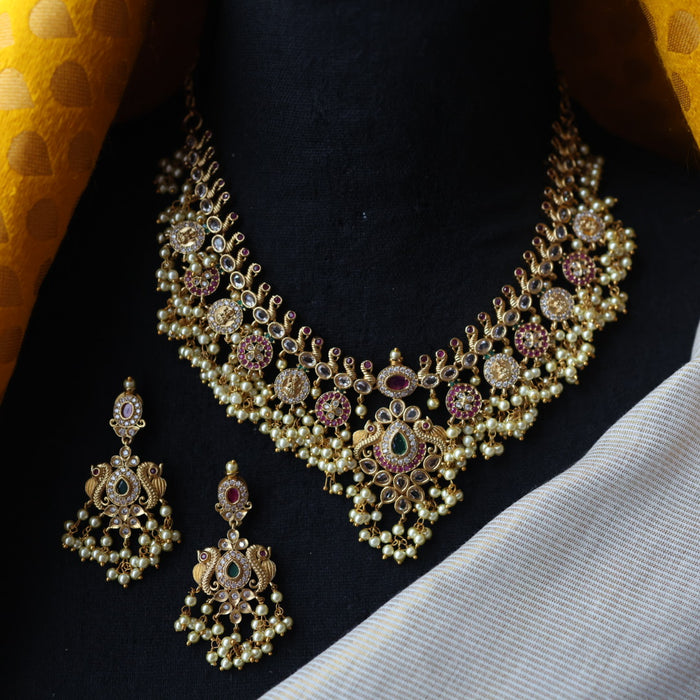 Antique pearl short necklace with earrings S1B16134