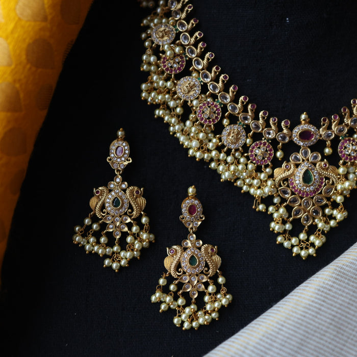 Antique pearl short necklace with earrings S1B16134