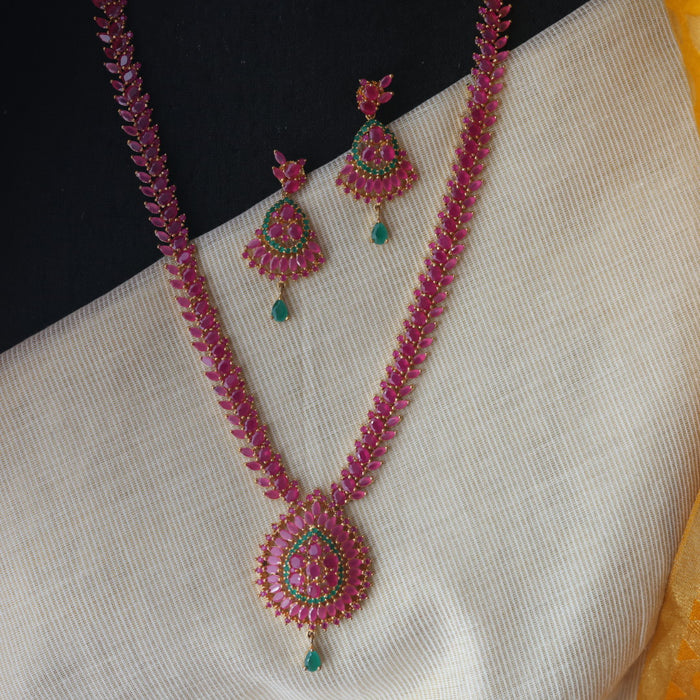 Heritage gold plated ruby stone long necklace with earrings RUB209