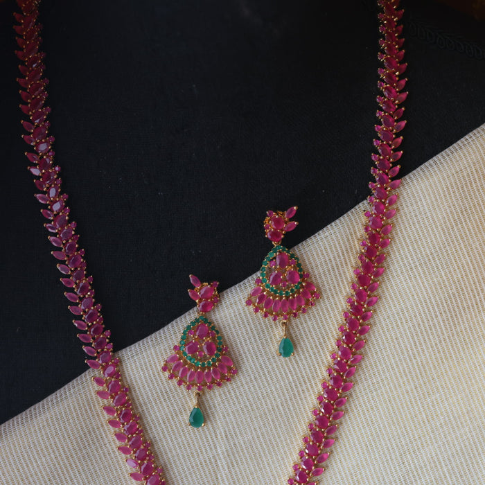 Heritage gold plated ruby stone long necklace with earrings RUB209