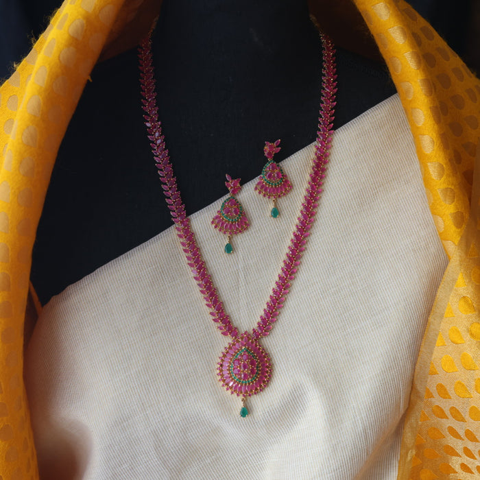 Heritage gold plated ruby stone long necklace with earrings RUB209